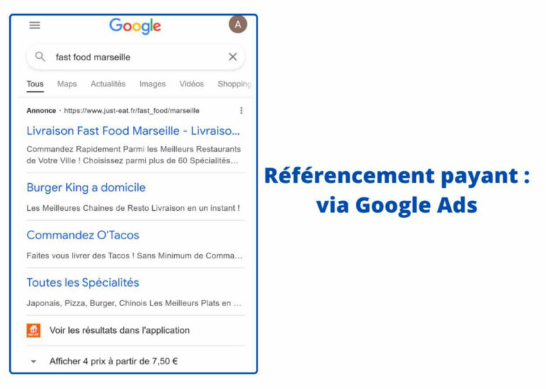 Référencement payant : via Google Ads